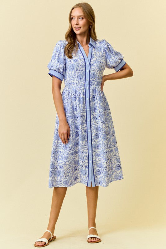 Perriblue Floral Print Midi Shirt Dress