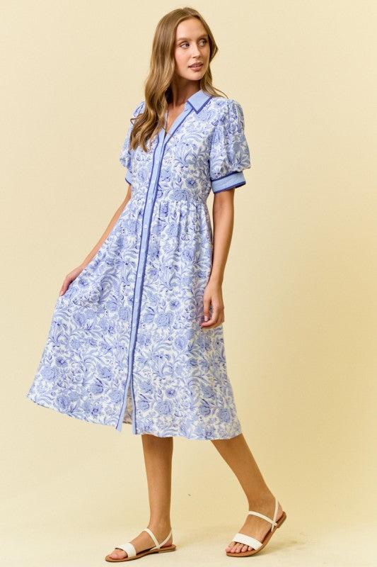 Perriblue Floral Print Midi Shirt Dress