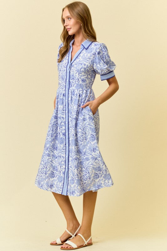 Perriblue Floral Print Midi Shirt Dress