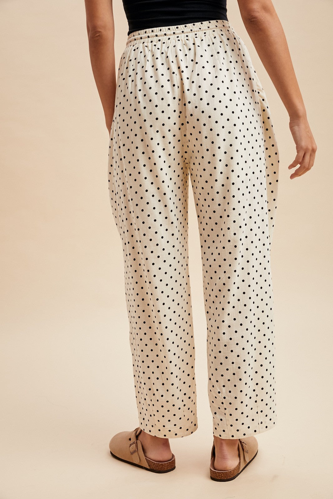 Cream Polka Dot Barrel Leg Pants