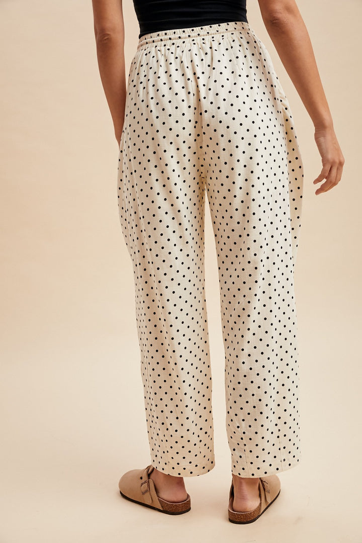 Cream Polka Dot Barrel Leg Pants
