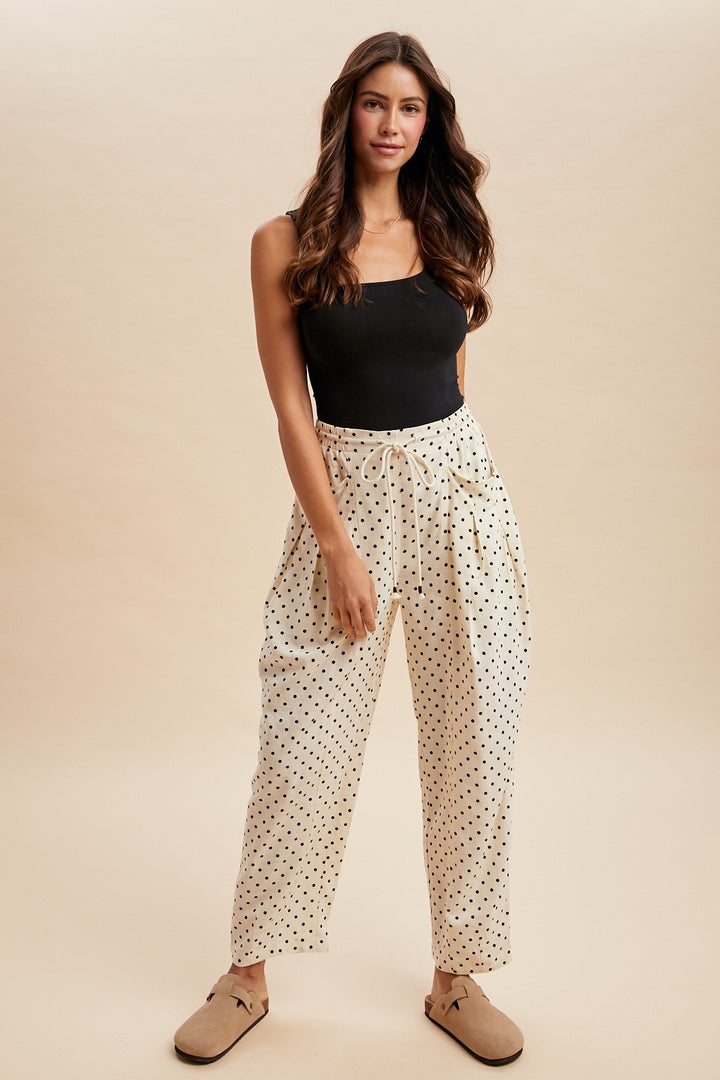 Cream Polka Dot Barrel Leg Pants