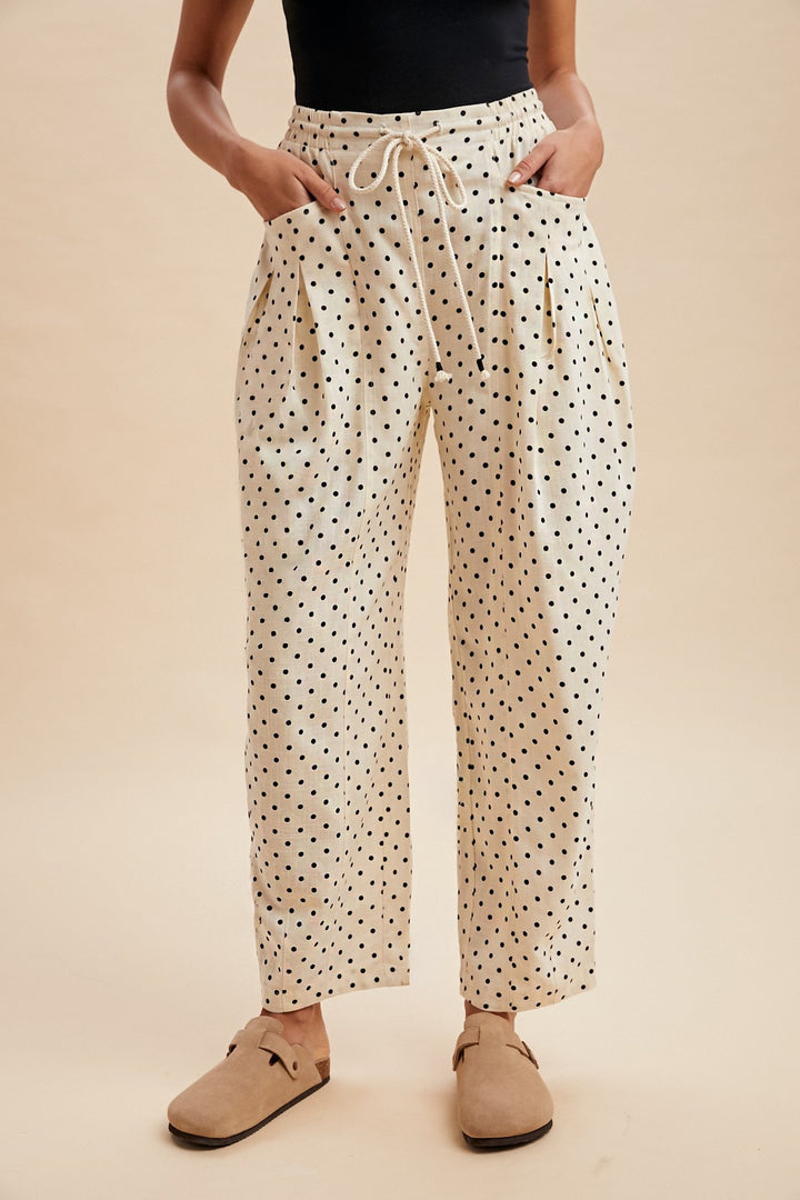 Cream Polka Dot Barrel Leg Pants