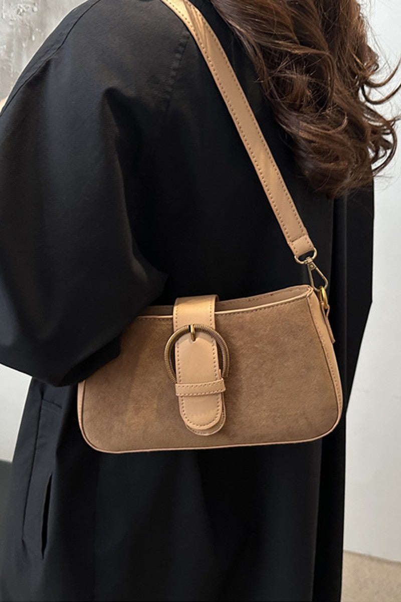 Light Carmel Suede Retro Buckle Bag