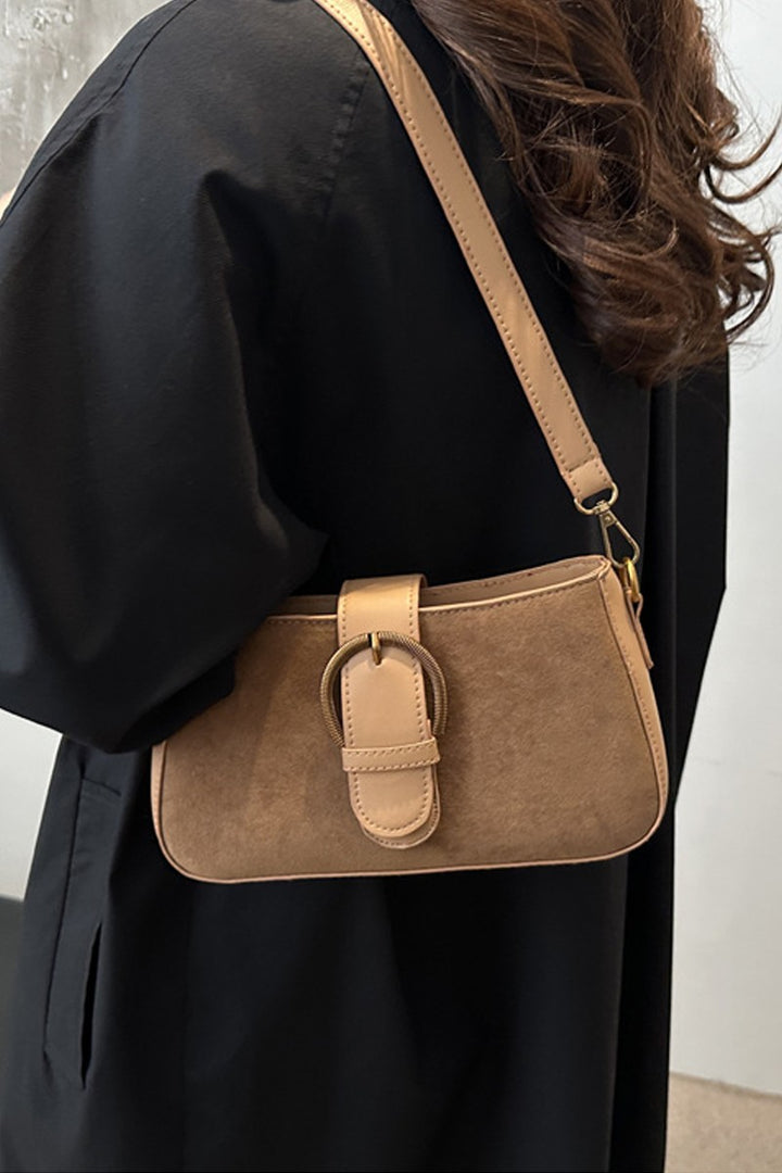 Light Carmel Suede Retro Buckle Bag