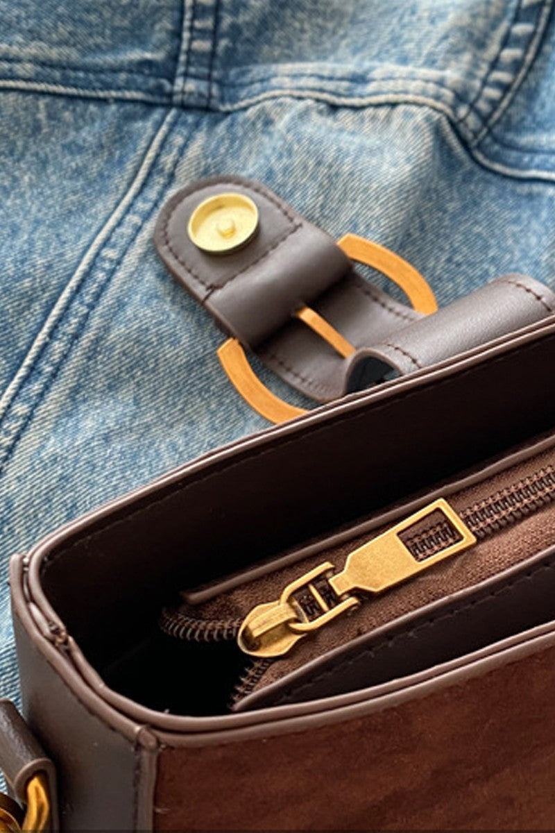 Brown Suede Retro Buckle Bag