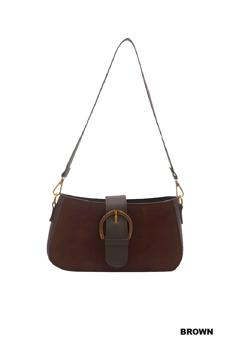 Brown Suede Retro Buckle Bag
