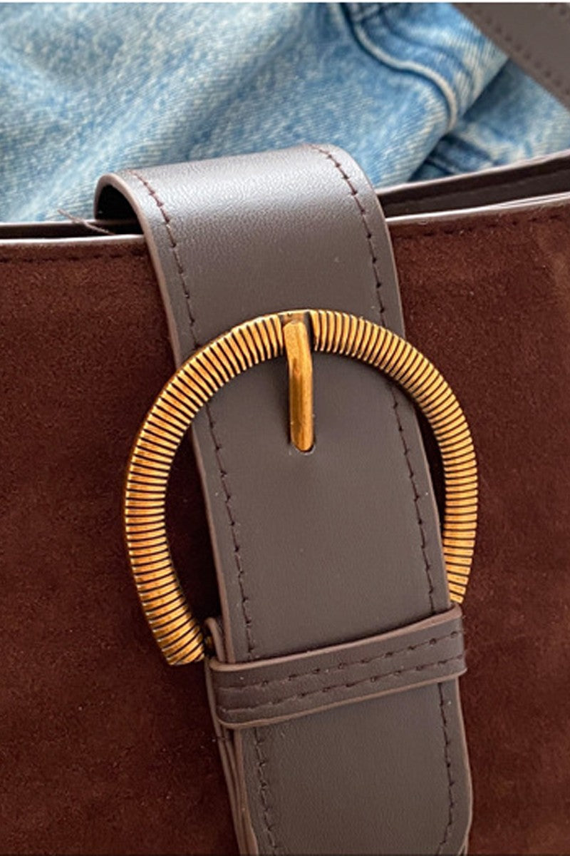 Brown Suede Retro Buckle Bag