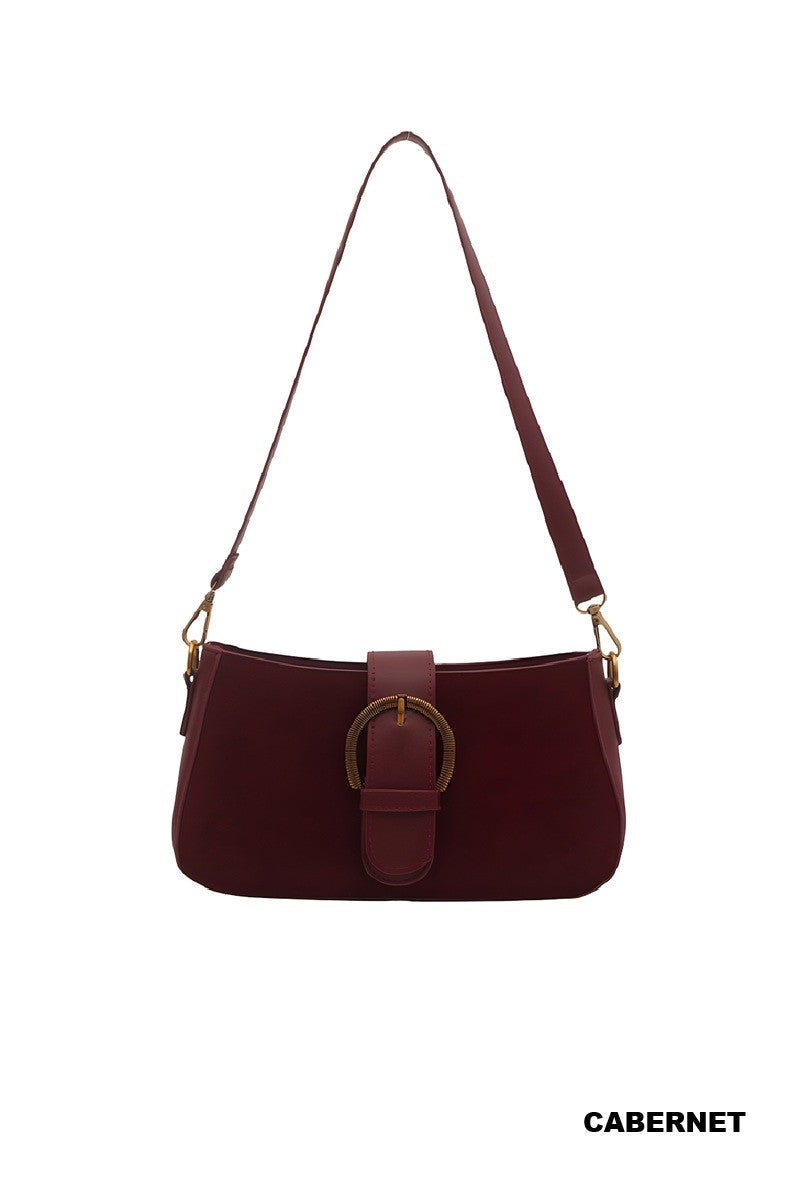 Cabernet Suede Retro Buckle Bag
