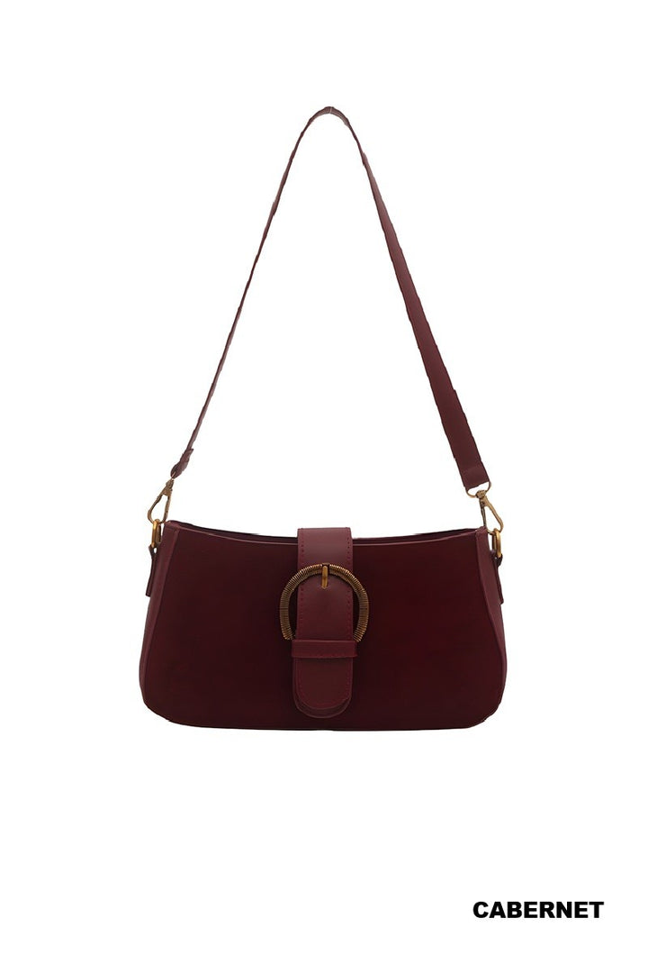 Cabernet Suede Retro Buckle Bag