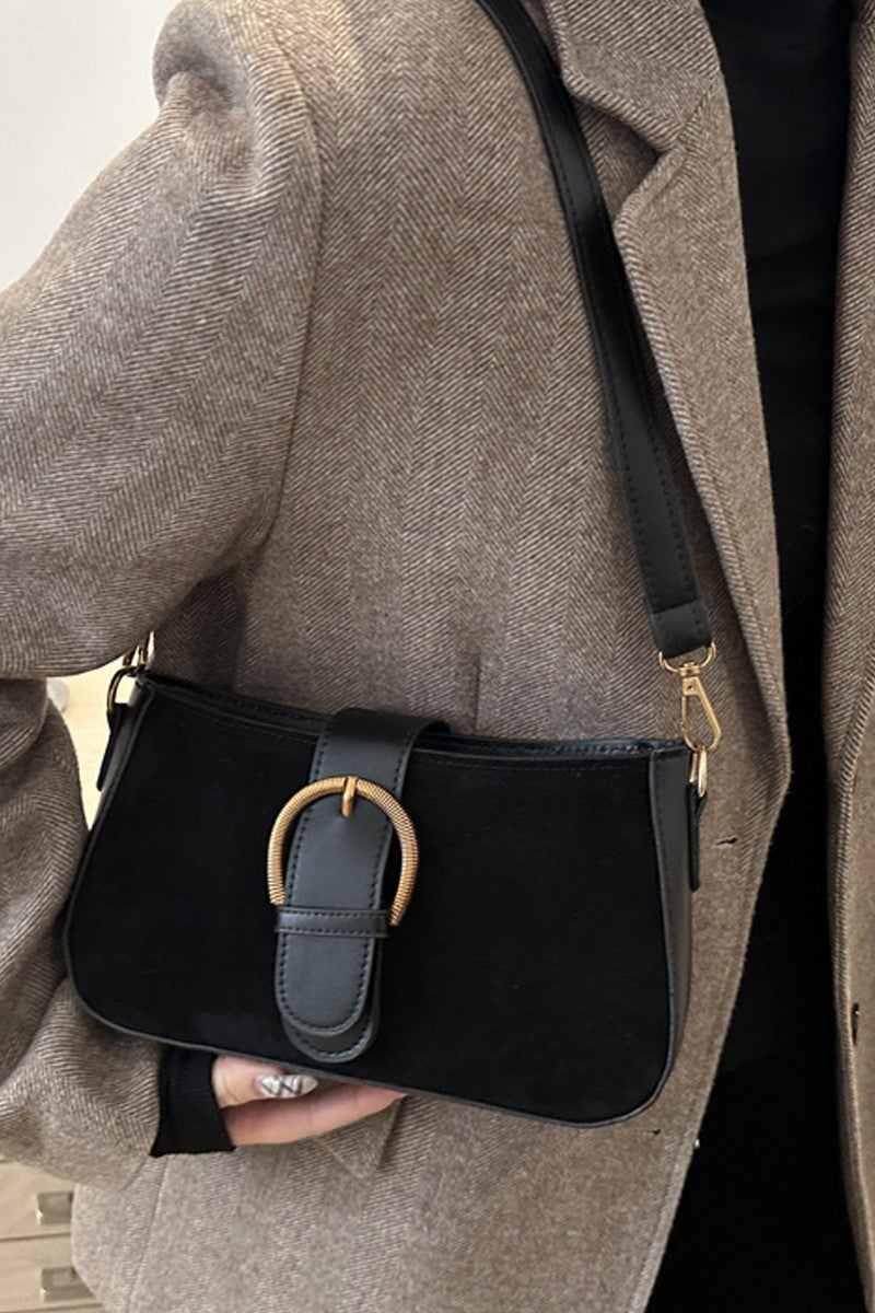 Black Suede Retro Buckle Bag