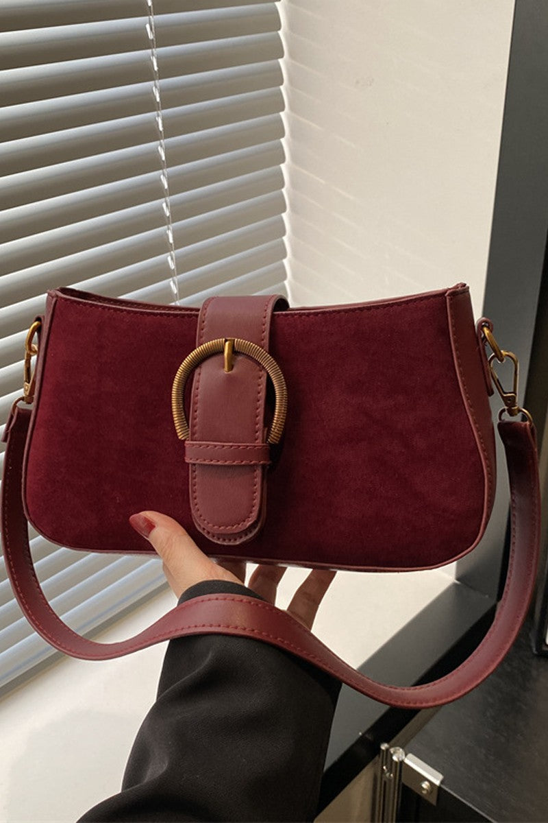 Cabernet Suede Retro Buckle Bag