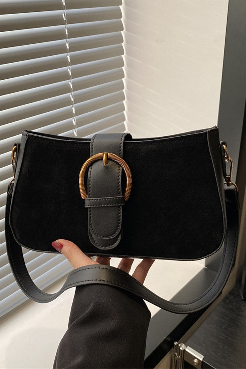 Black Suede Retro Buckle Bag