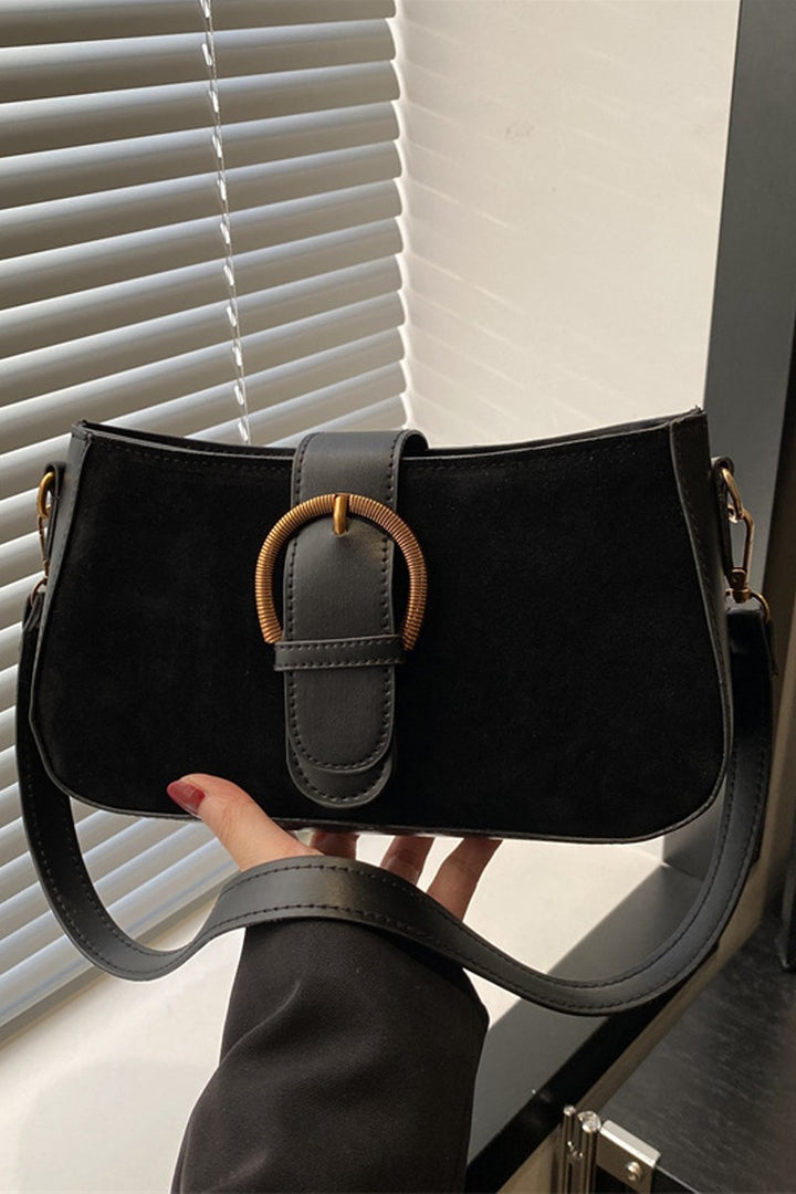 Black Suede Retro Buckle Bag
