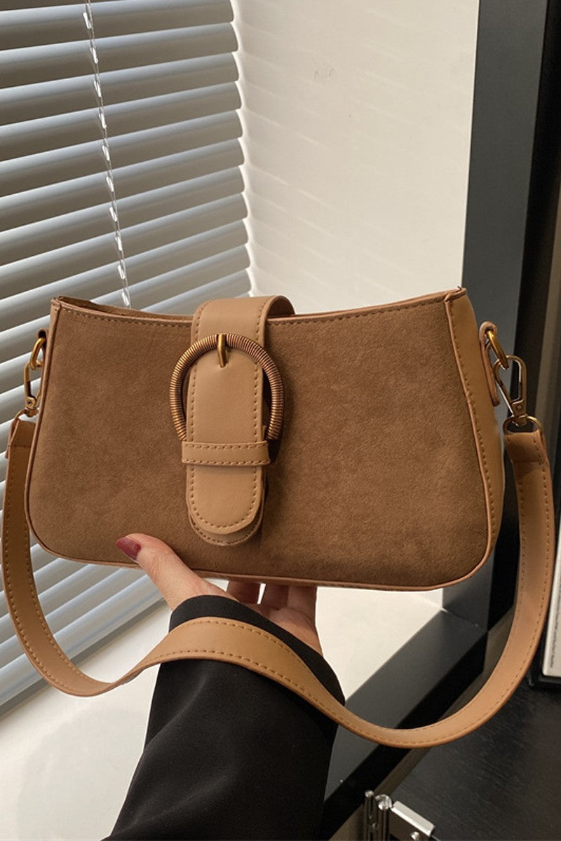 Light Carmel Suede Retro Buckle Bag