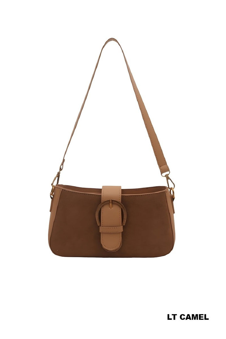 Light Carmel Suede Retro Buckle Bag