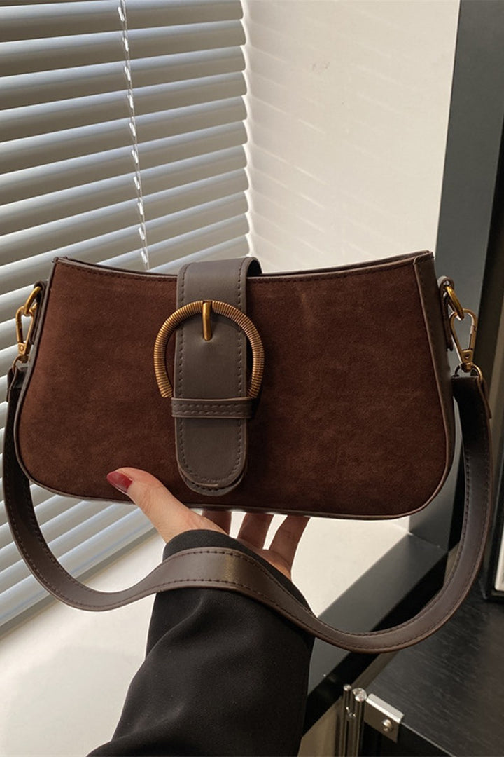 Brown Suede Retro Buckle Bag