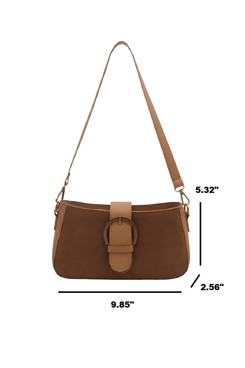 Light Carmel Suede Retro Buckle Bag