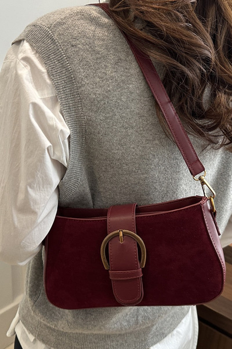 Cabernet Suede Retro Buckle Bag