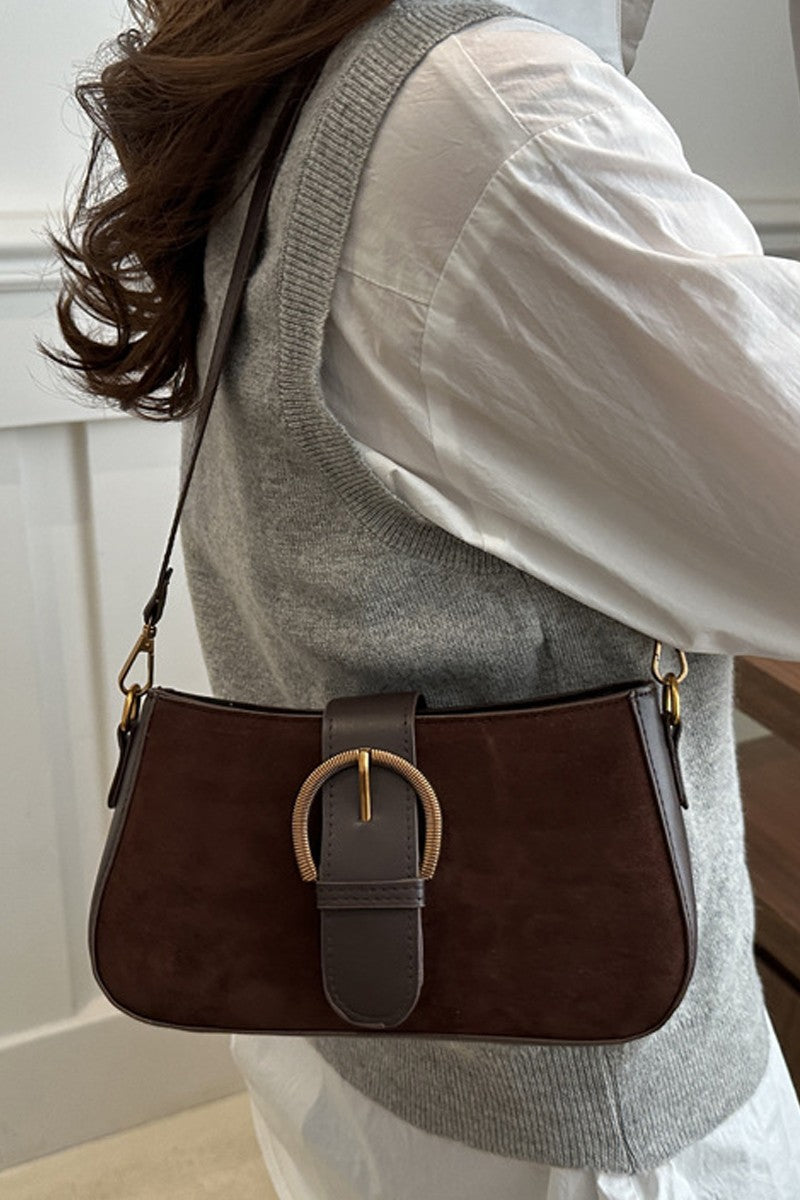 Brown Suede Retro Buckle Bag