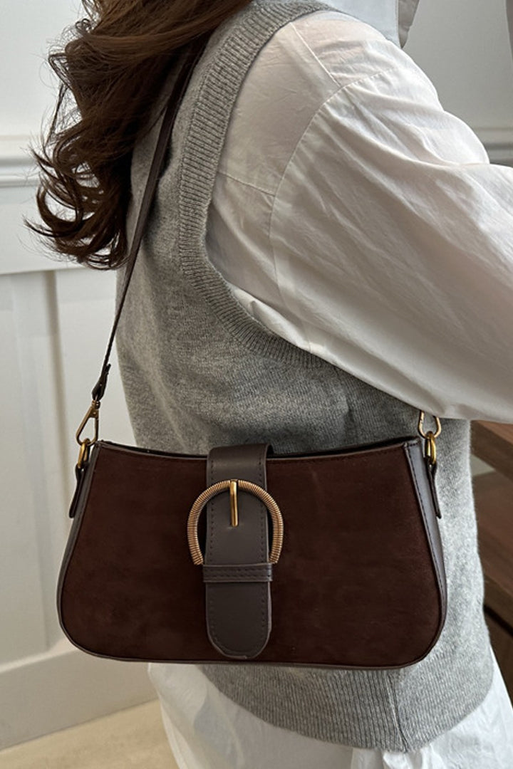 Brown Suede Retro Buckle Bag
