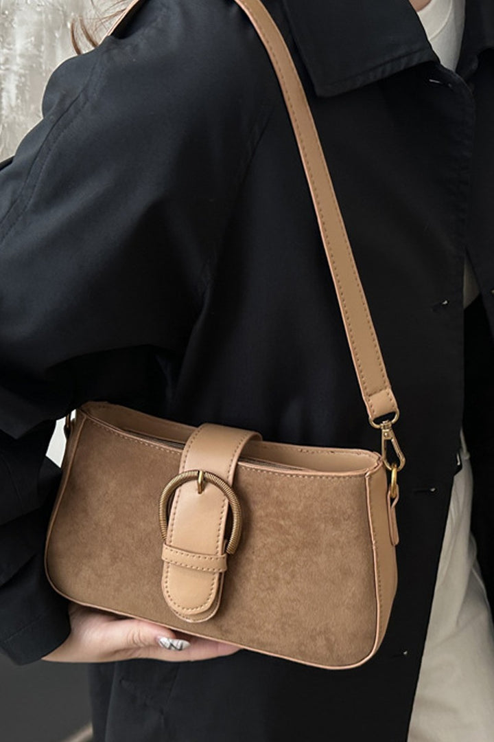 Light Carmel Suede Retro Buckle Bag