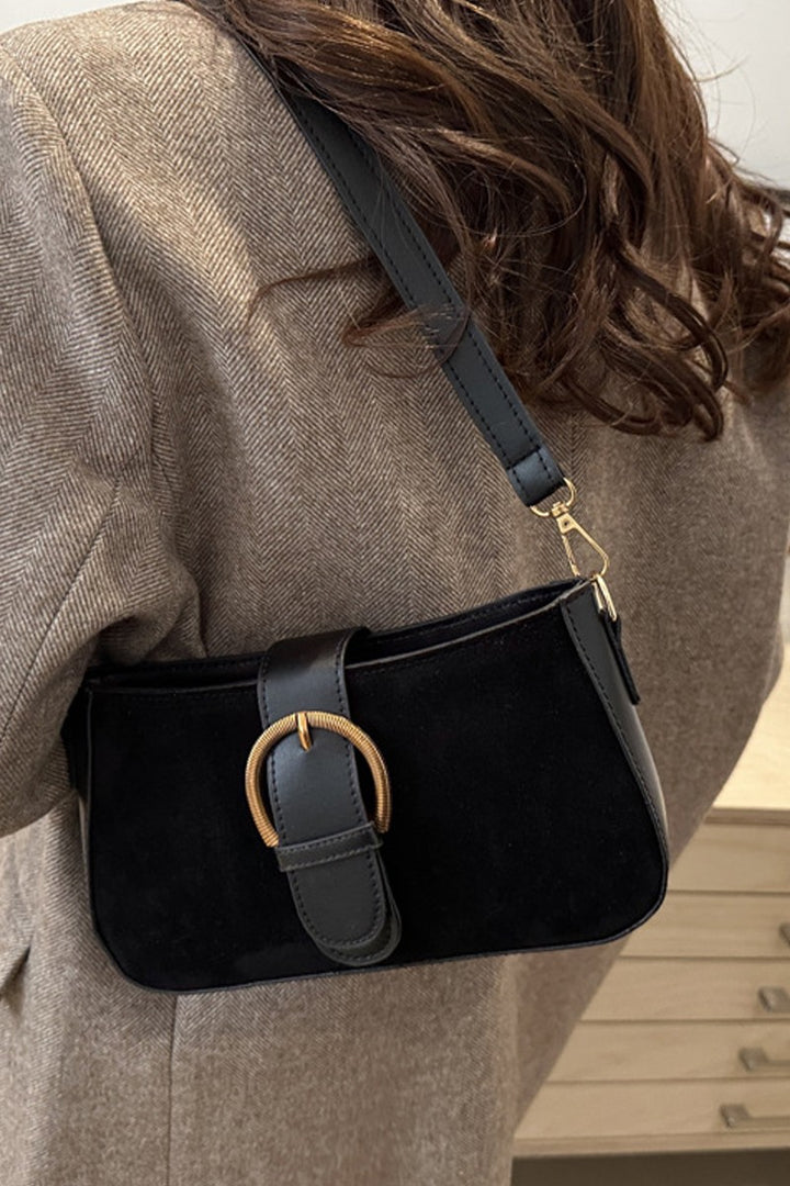 Black Suede Retro Buckle Bag