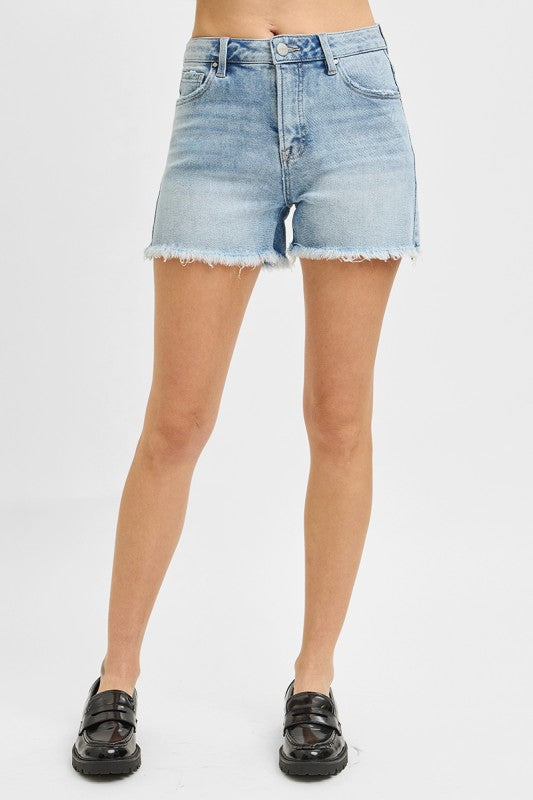 Risen Light High Rise Fray Hem Shorts