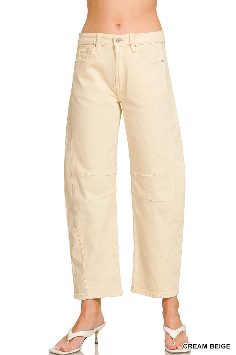 Cream Beige Barrel Leg Denim Pants