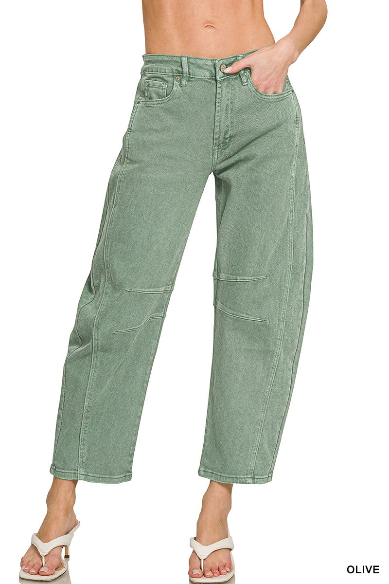 Olive Barrel Leg Denim Pants