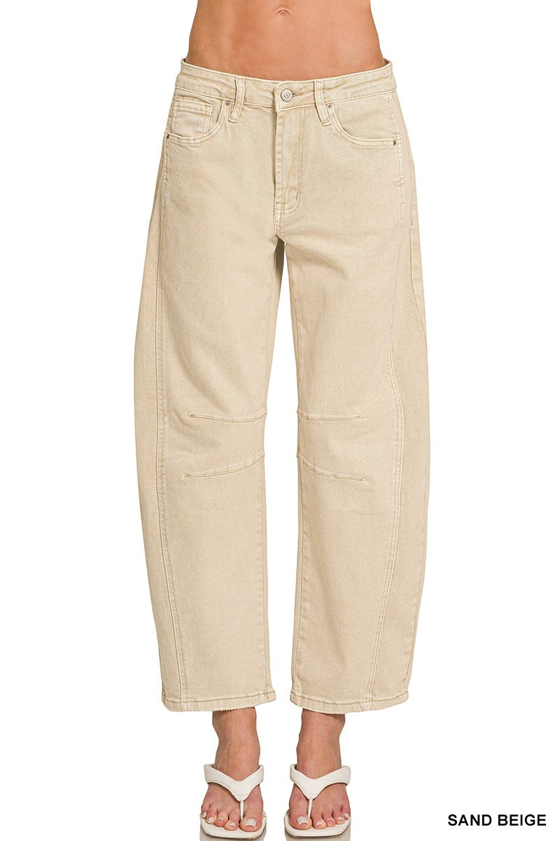 Sand Beige Barrel Leg Denim Pants