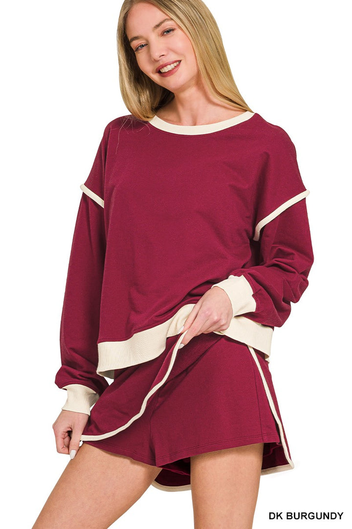 Burgundy French Terry Pullover & Skort Set