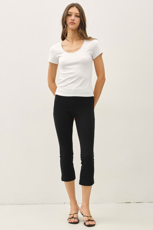 White Lace Trimmed Scoop Neck Top