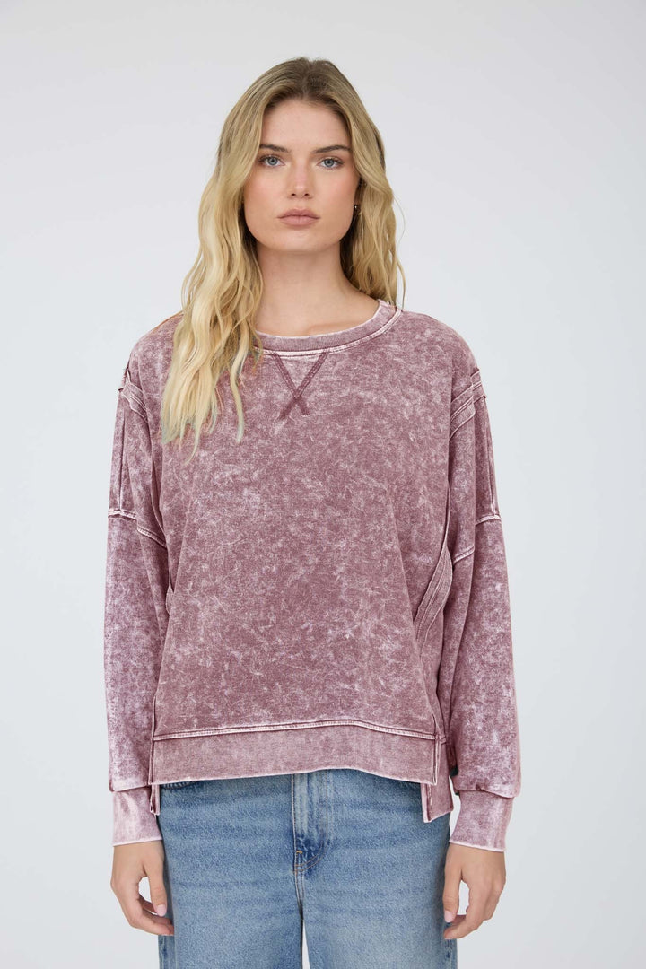 Maroon Acid Wash Knit Top