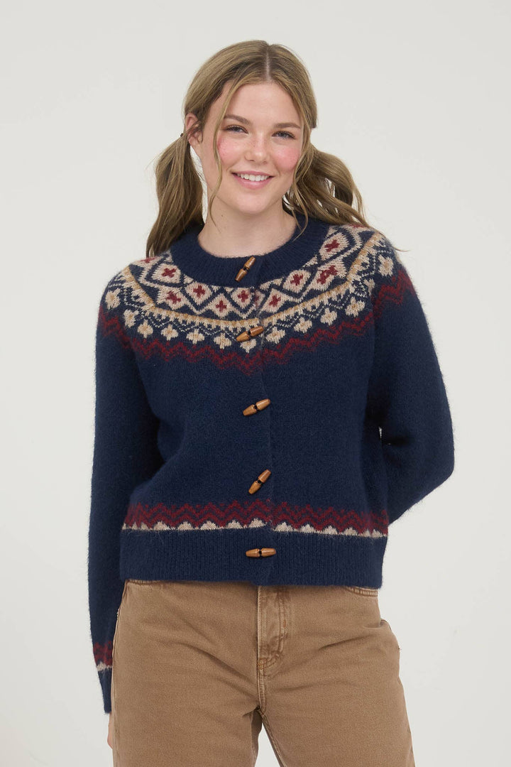 Navy Faire Isle Button Knit Cardigan