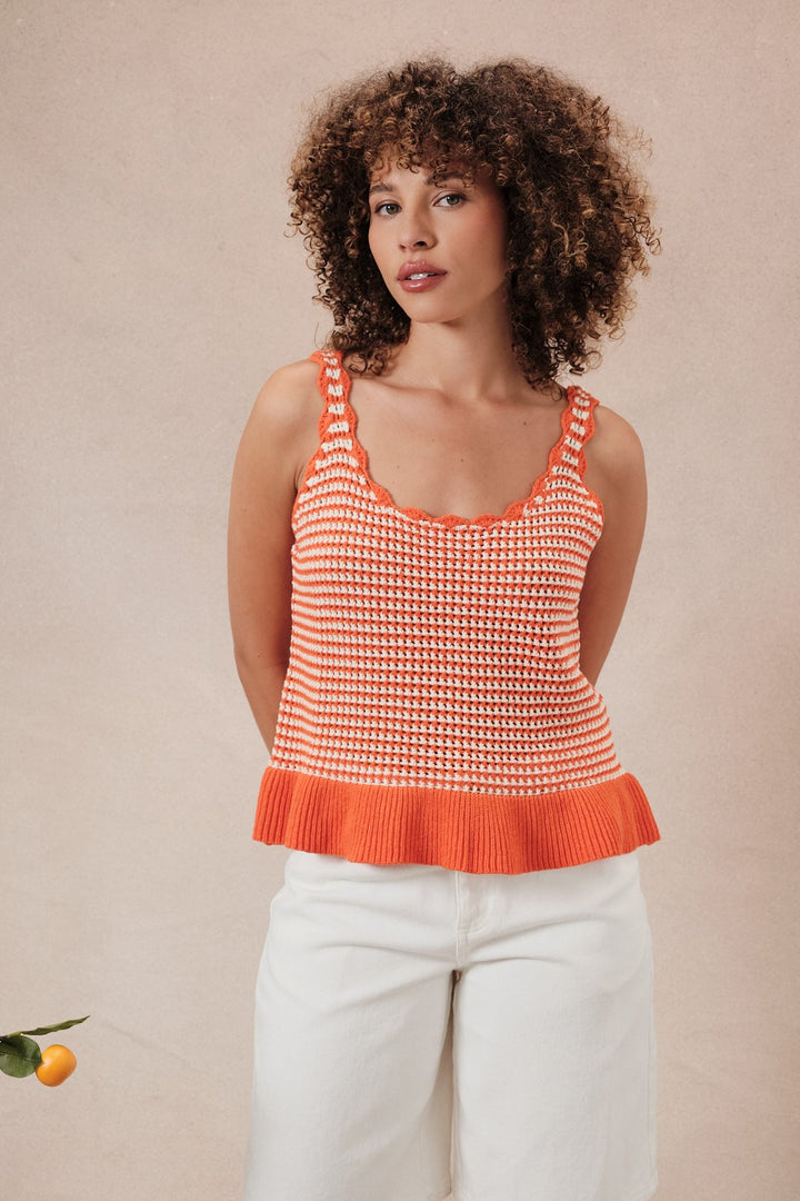 Orange Crochet Peplum Knit Sweater Tank
