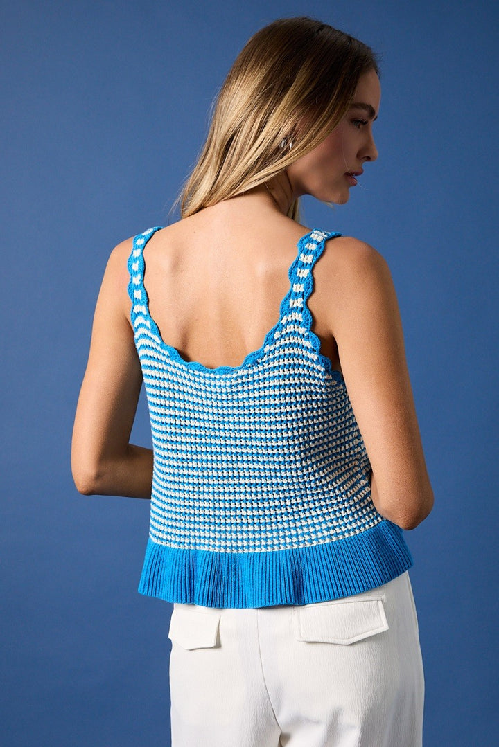 Blue Crochet Peplum Knit Sweater Tank