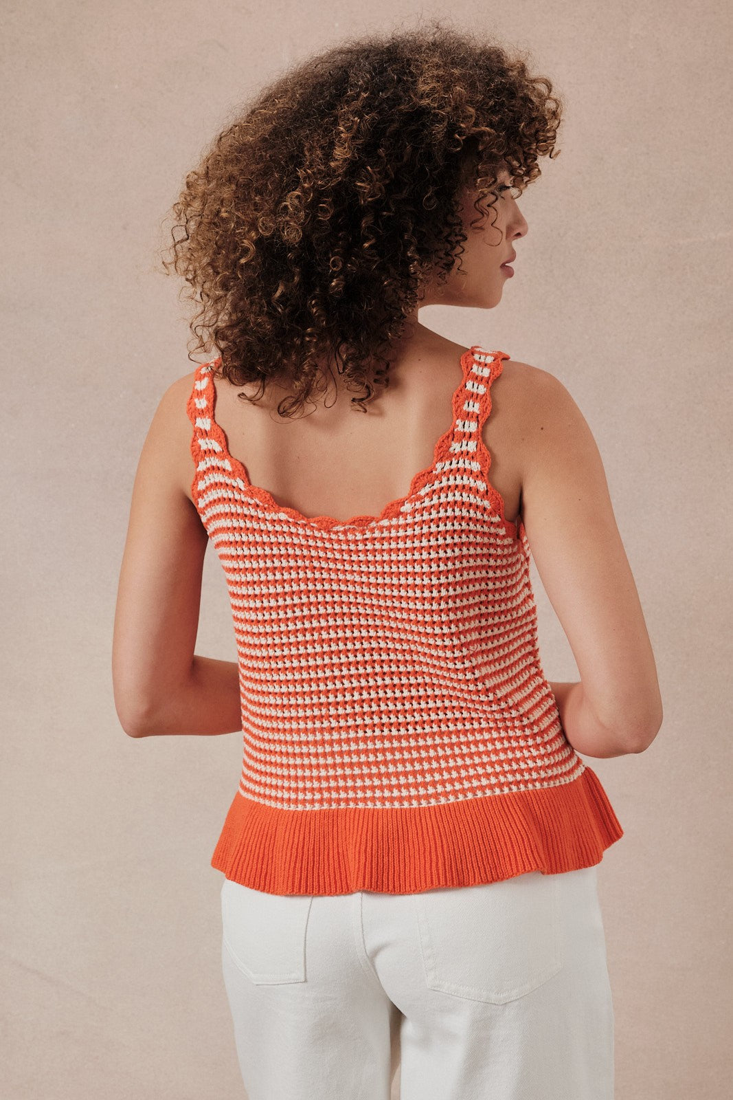 Orange Crochet Peplum Knit Sweater Tank