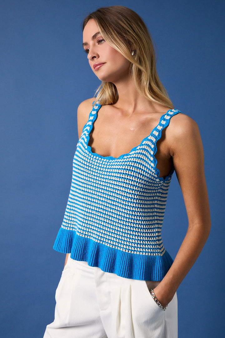 Blue Crochet Peplum Knit Sweater Tank