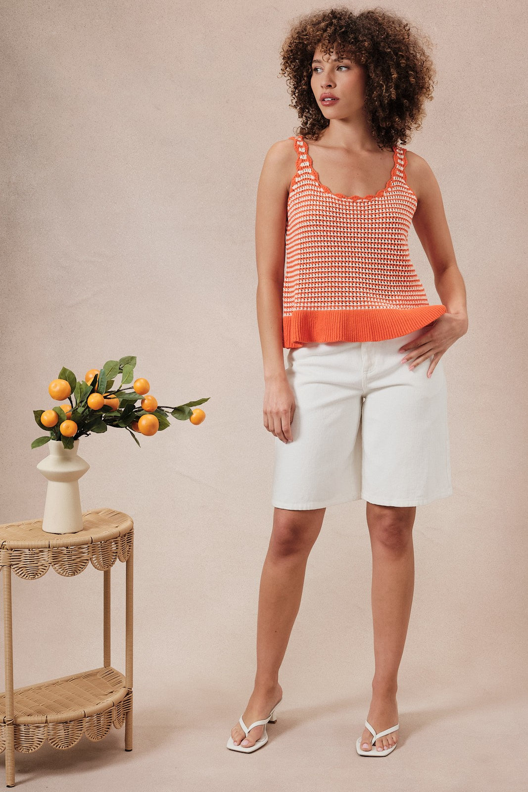 Orange Crochet Peplum Knit Sweater Tank