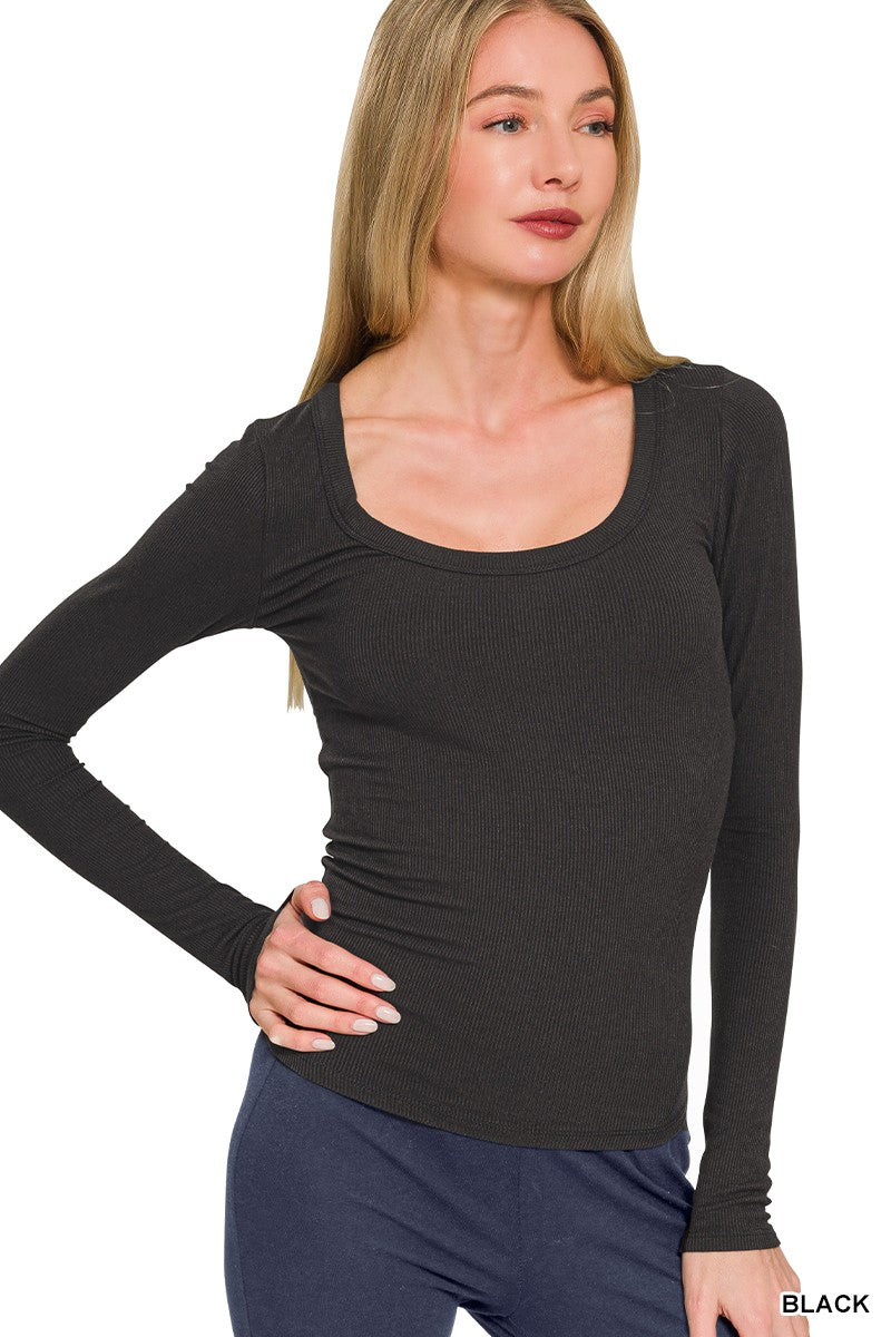Black Boat Neck Long Sleeve Tee