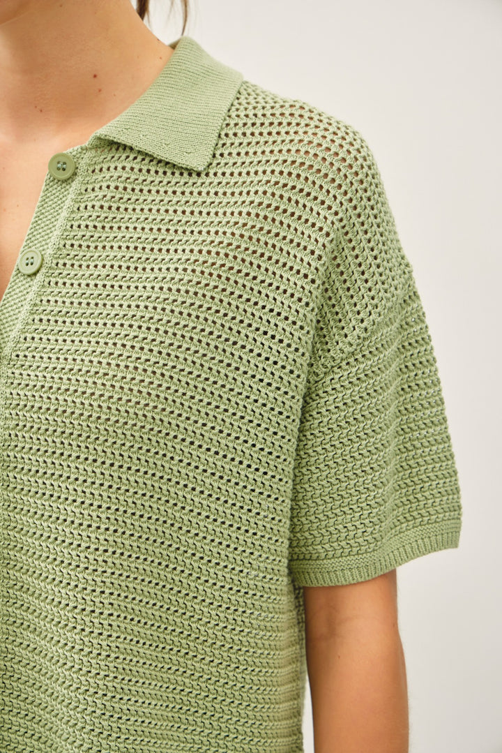 Sage Crochet Button Up Sweater Shirt