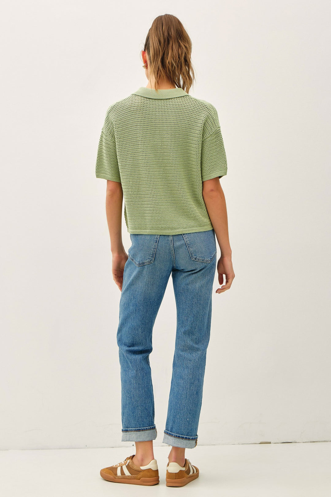 Sage Crochet Button Up Sweater Shirt
