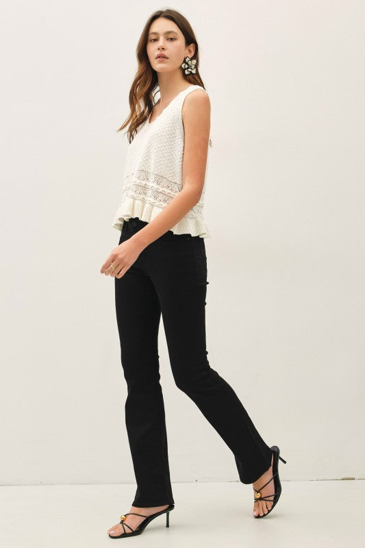 Ivory Ruffled Crochet Knit Top