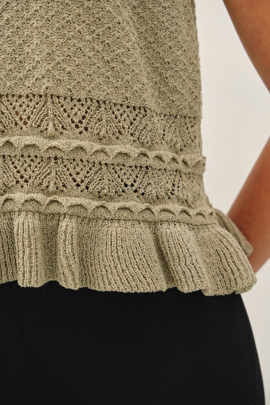 Sage Ruffled Crochet Knit Top