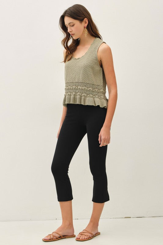 Sage Ruffled Crochet Knit Top