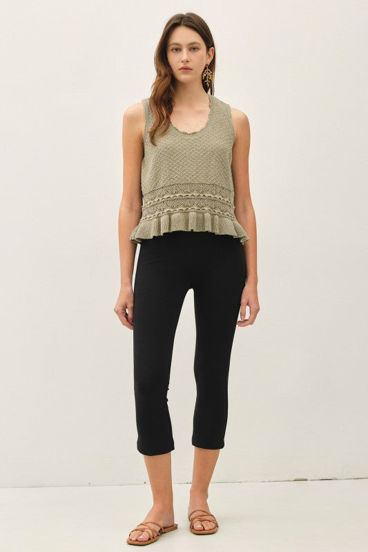 Sage Ruffled Crochet Knit Top