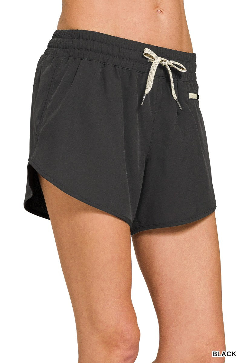 Black Woven Lined Shorts