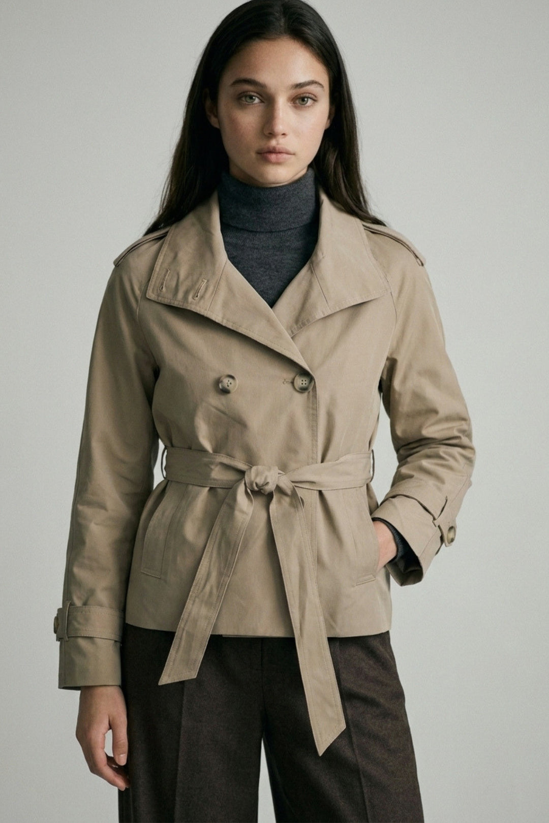 Khaki Double Button Trench Coat