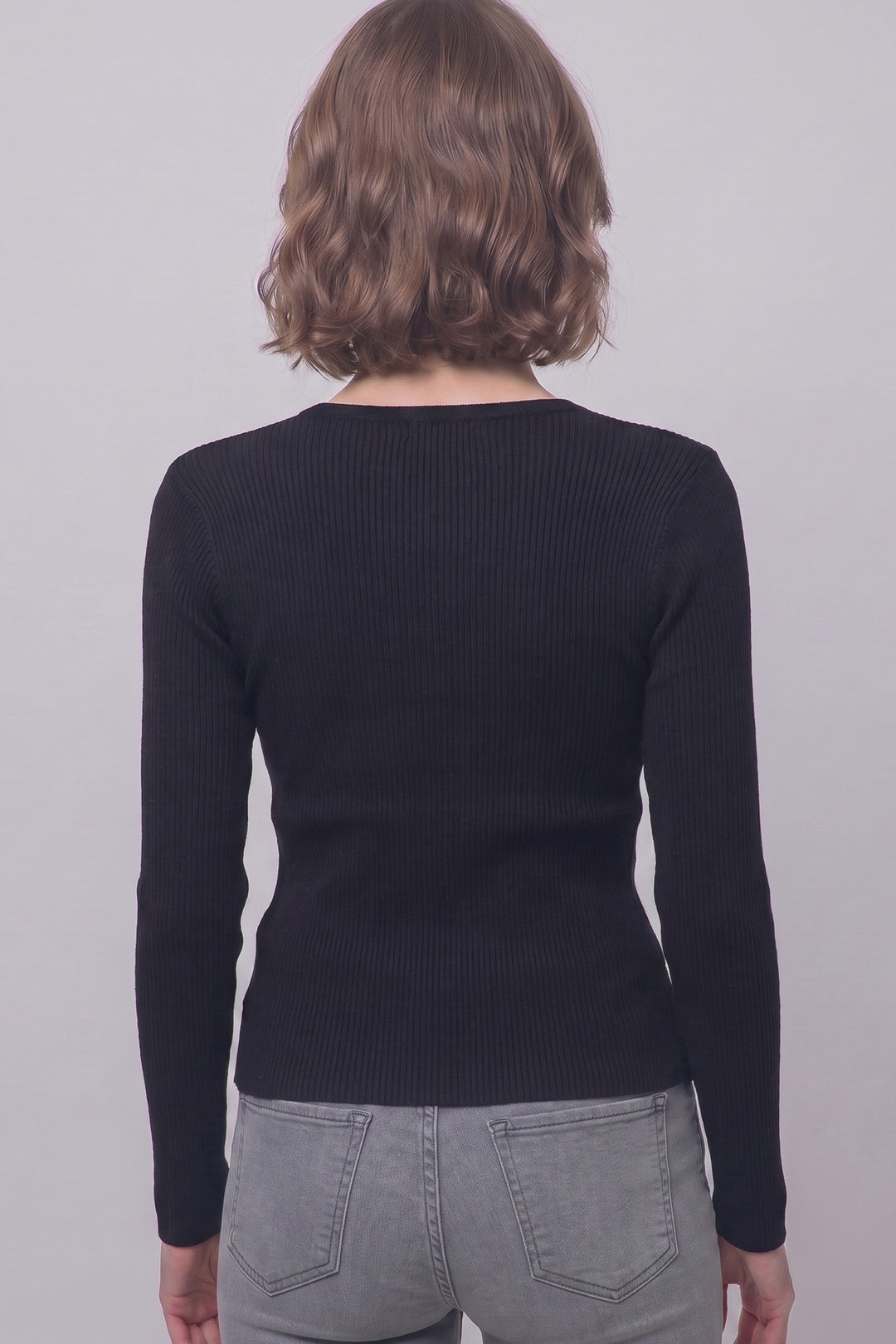 Black Ribbed Wrap Front Blouse